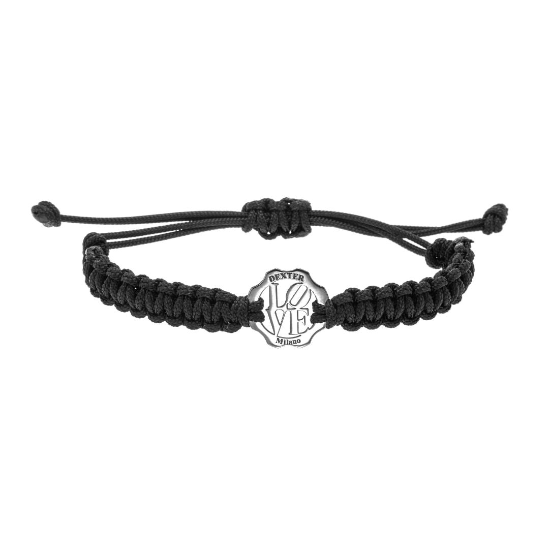Bracciale LOVE argento al platino e filo nautico nero