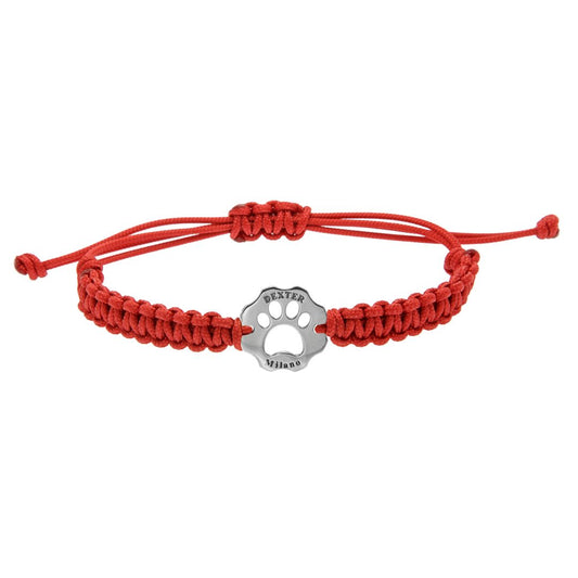 Silver paw bracelet and red nautical thread