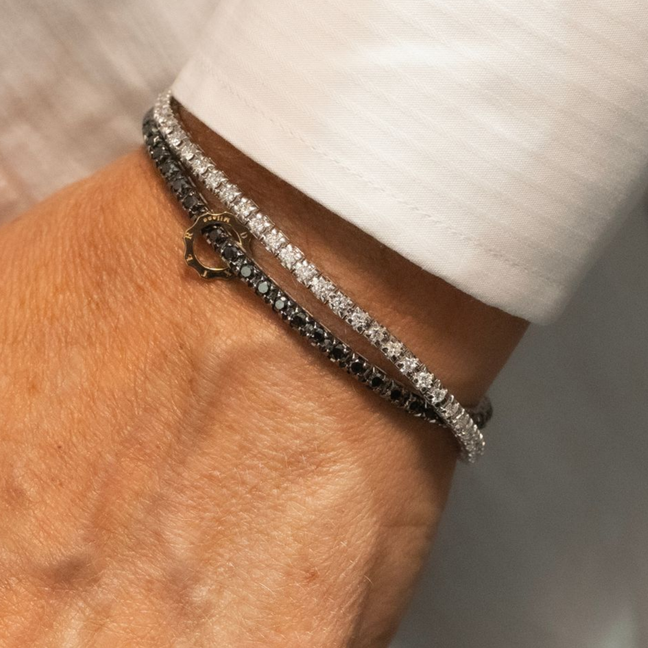 Bracciale tennis diamanti neri e oro bianco brunito nero
