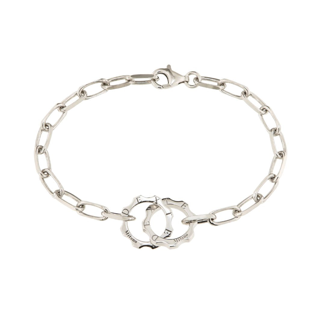 Bracciale due mini ingranaggi catena paper clip argento