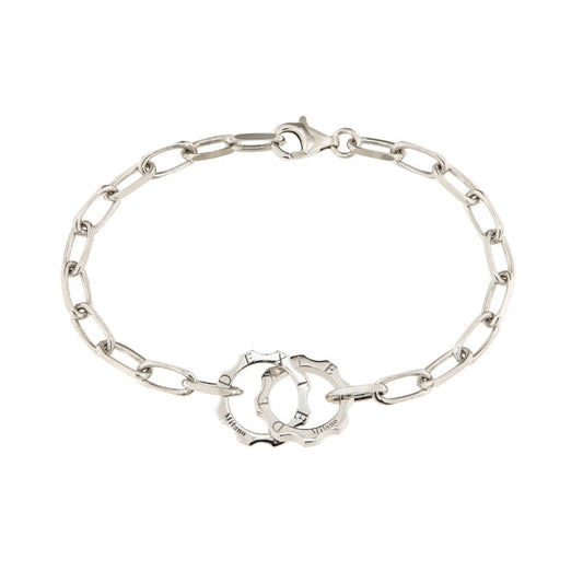 Bracciale due mini ingranaggi catena paper clip argento