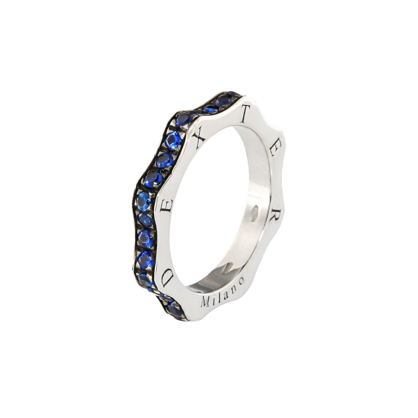Anello DEXTER ingranaggio classico argento 925 zirconi blu