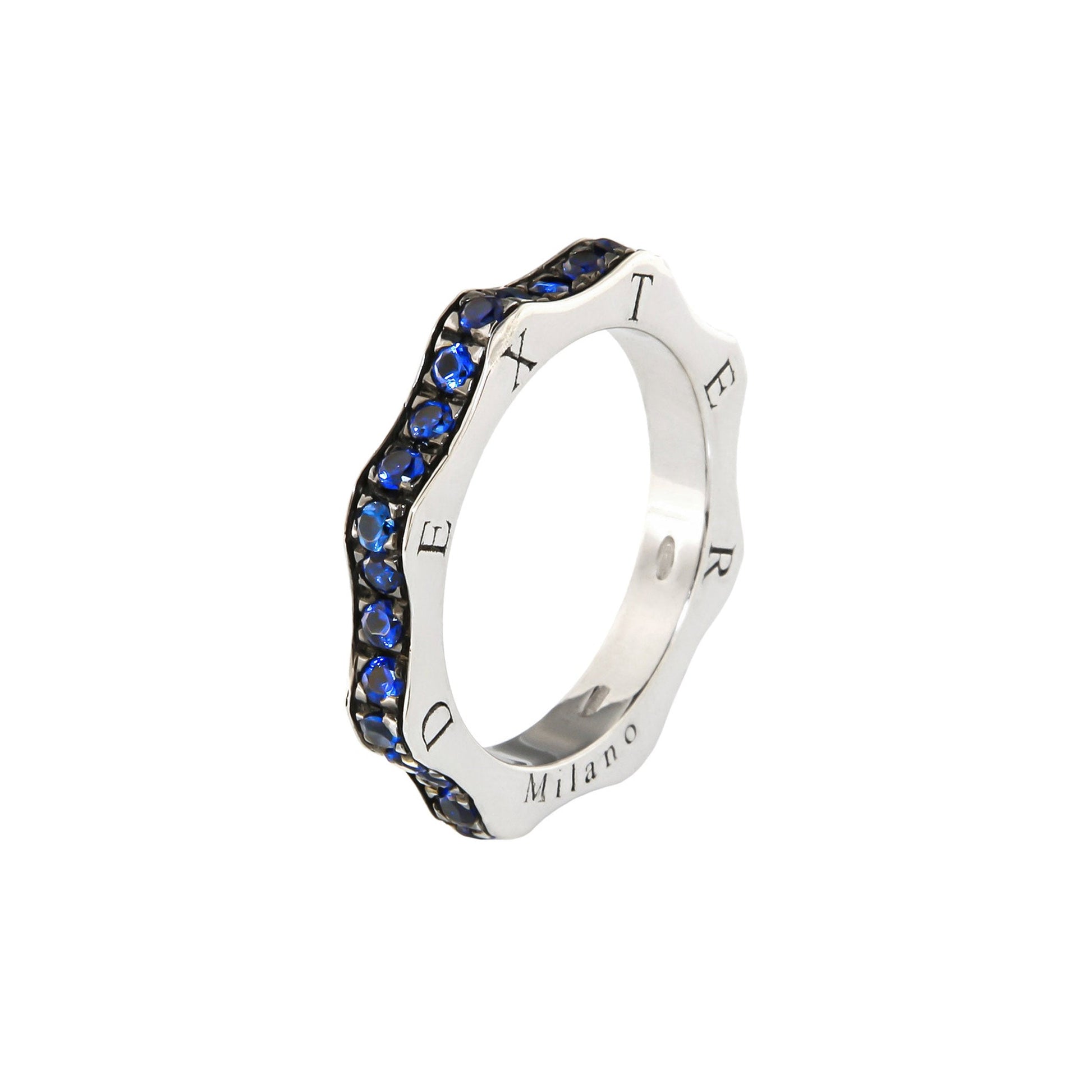DEXTER ring classic gear silver 925 blue cubic zirconia
