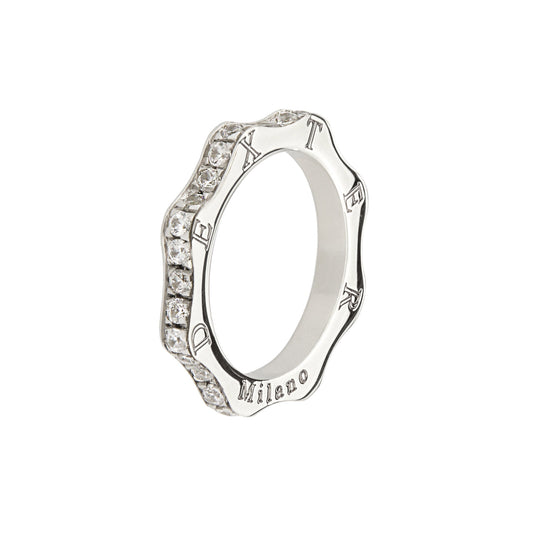 Anello tennis argento al platino e zirconi bianchi