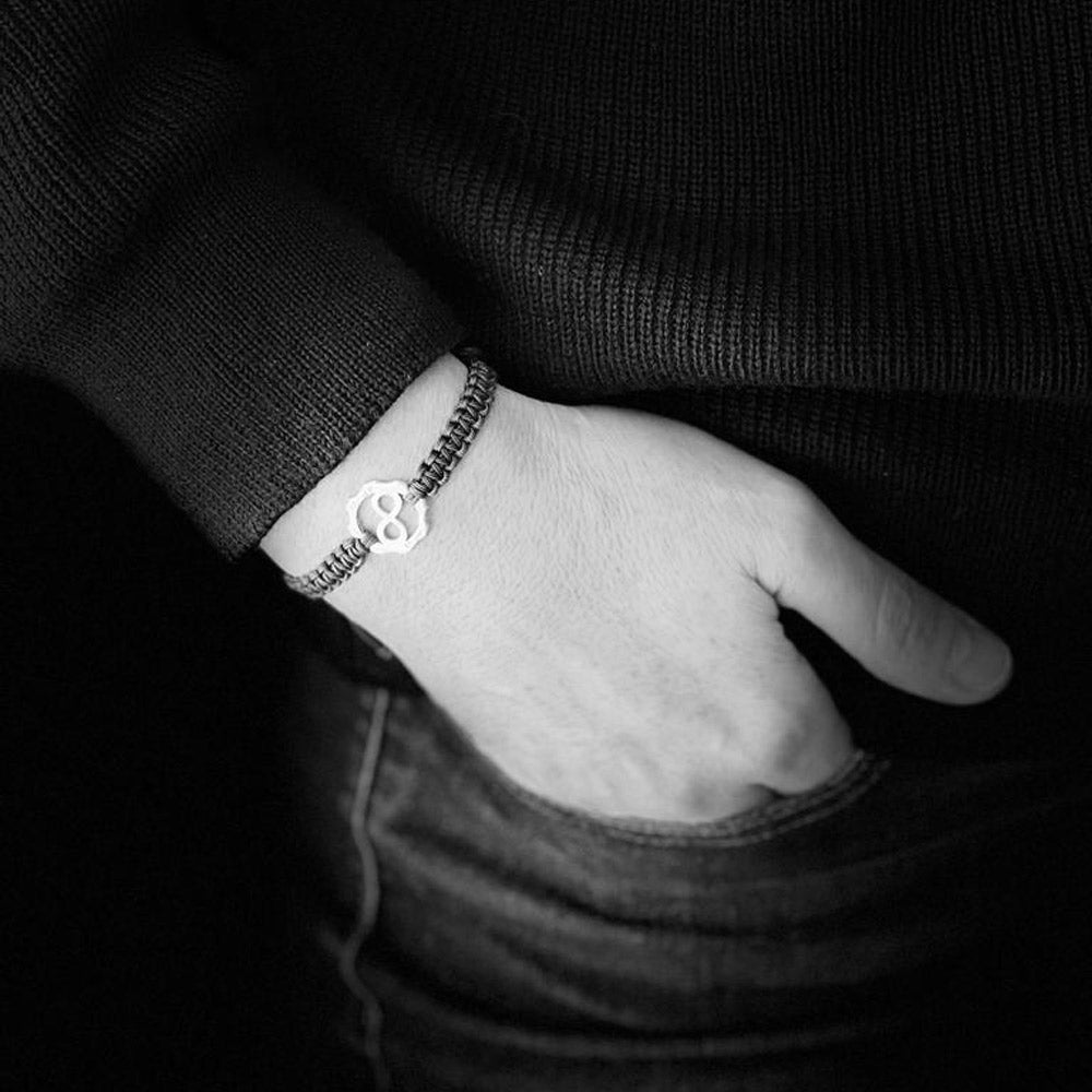 worn silver infinity bracelet nautical thread