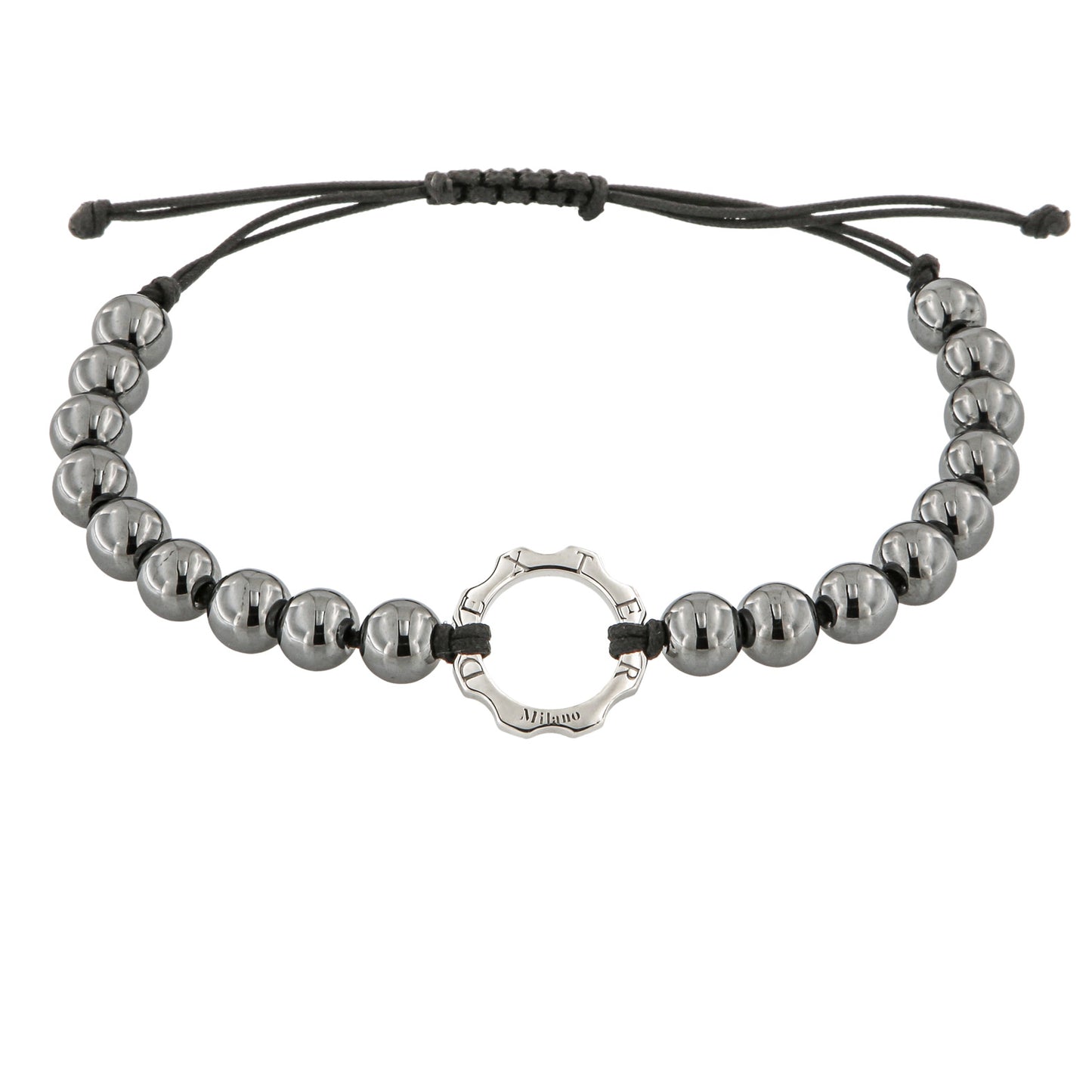 Bracciale con pietra di ematite e mini ingranaggio argento al platino