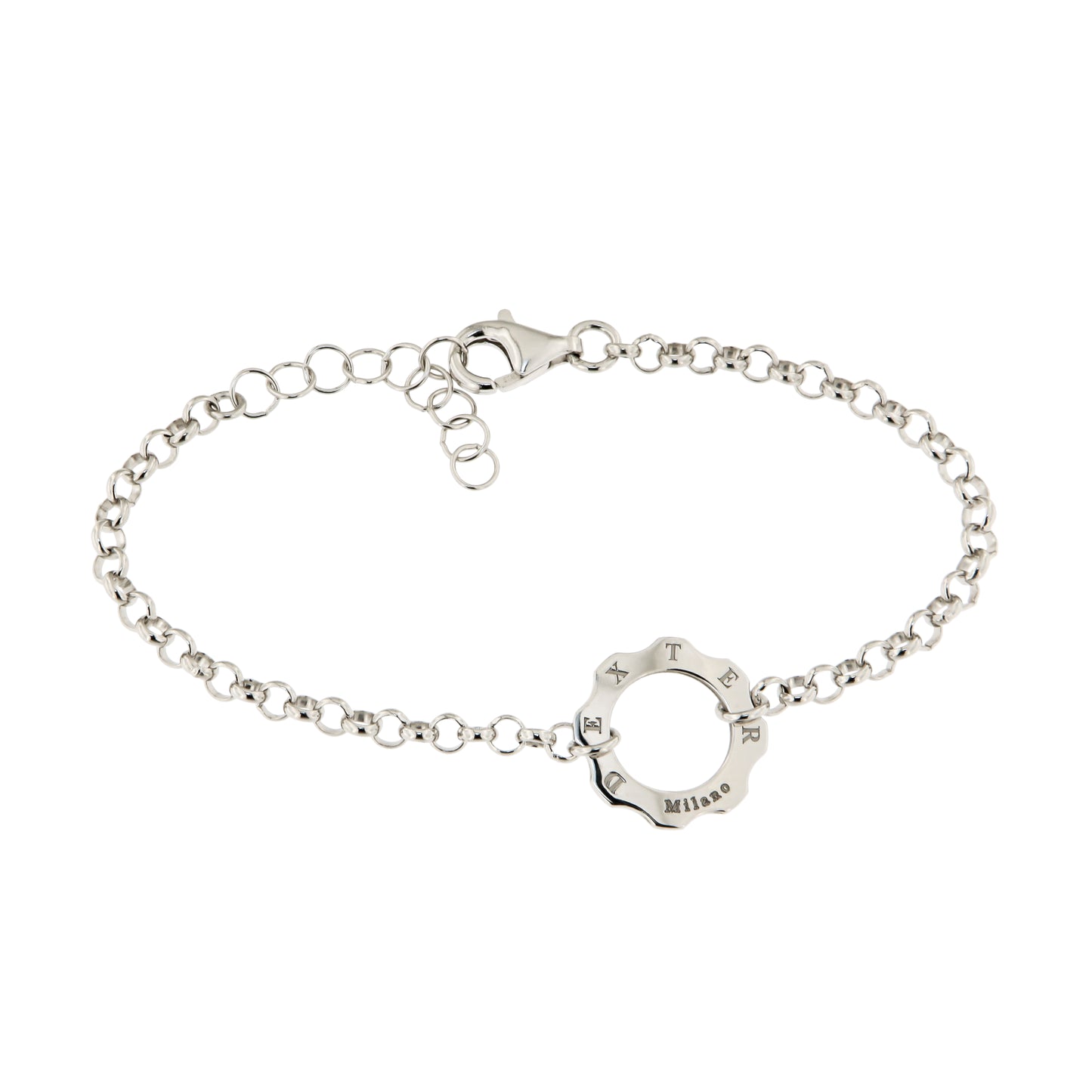 Bracciale mini ingranaggio slim argento al platino e catena rolò