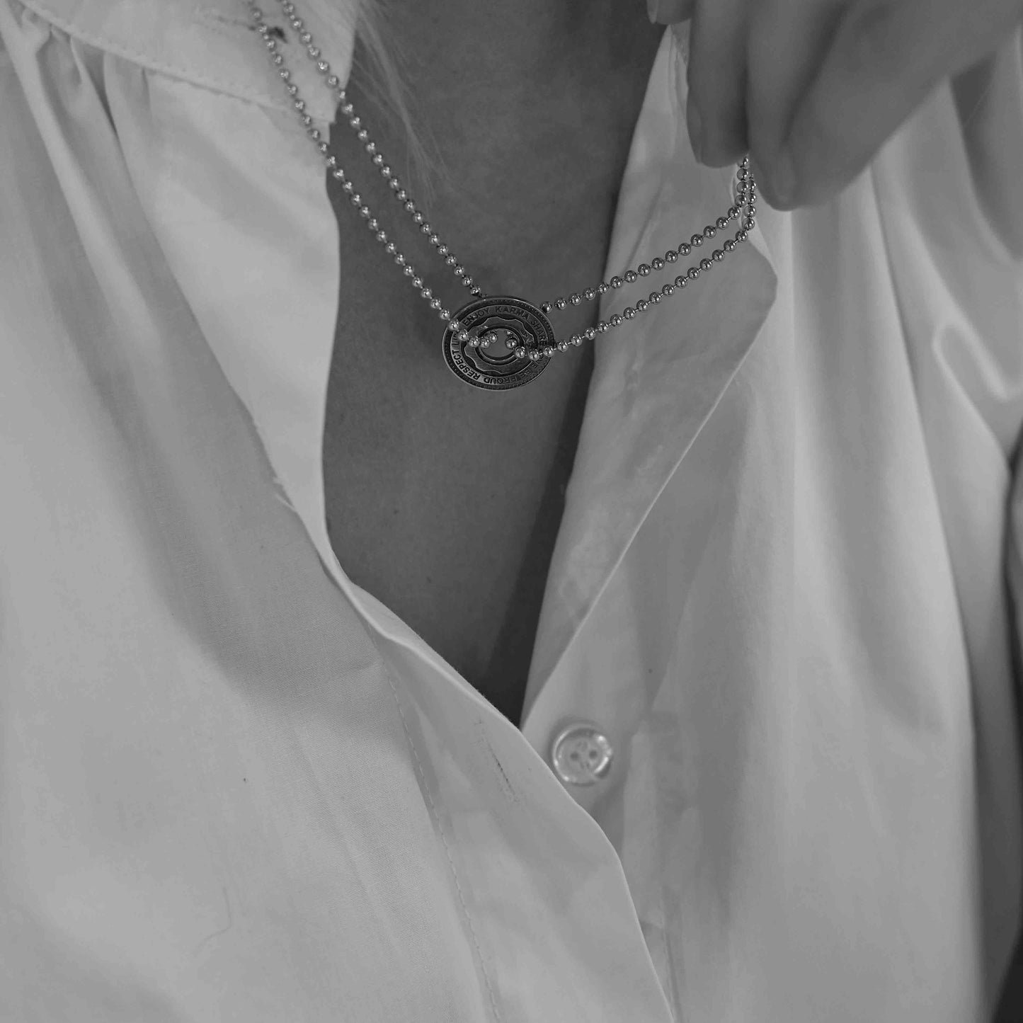 Collana lunga militare argento con moneta dell'amore oro Gear People