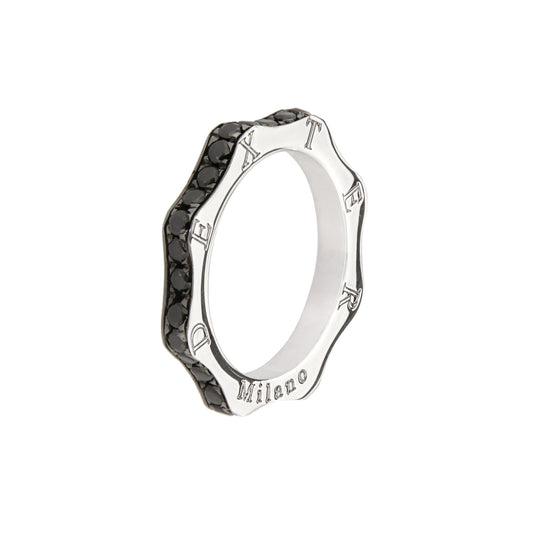 Platinum silver tennis ring black cubic zirconia