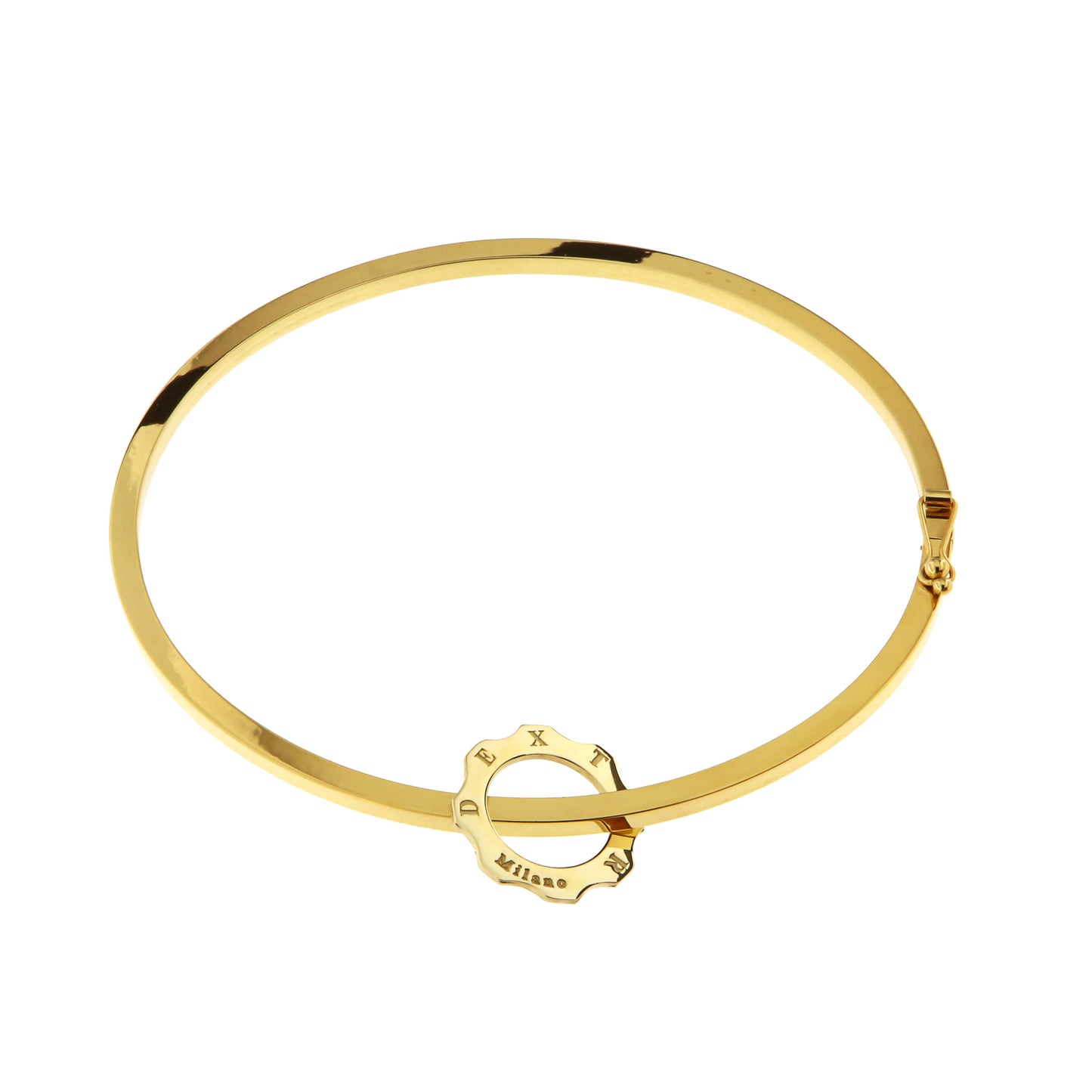 Bracciale rigido in oro e charm mini ingranaggio