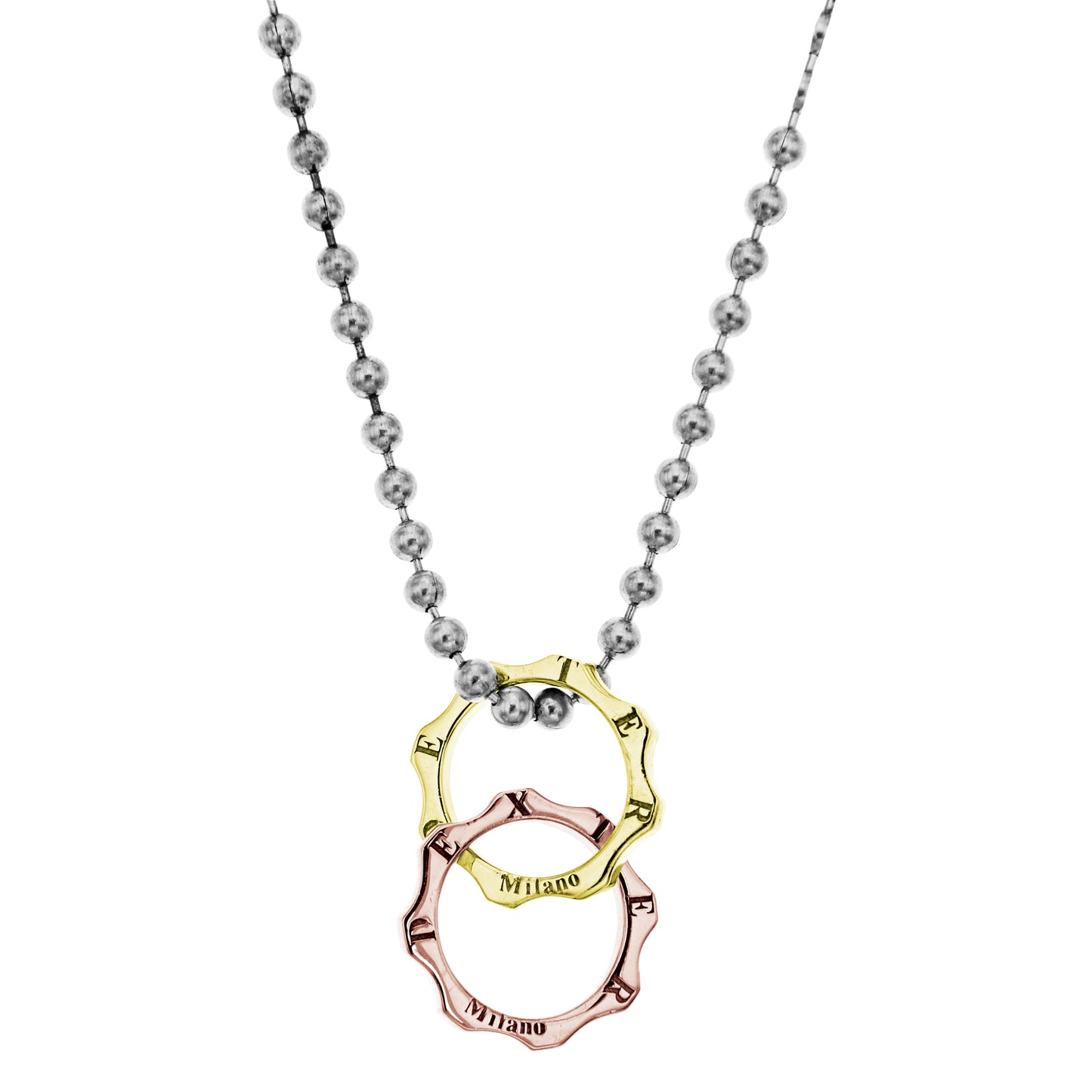 Collana militare lunga DUE mini ingranaggi oro bicolore