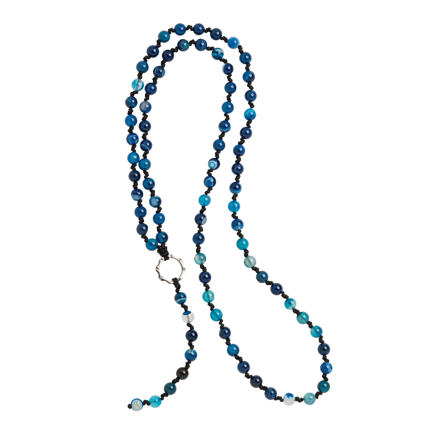 Collana rosario pietre naturali e mini ingranaggio in argento al platino