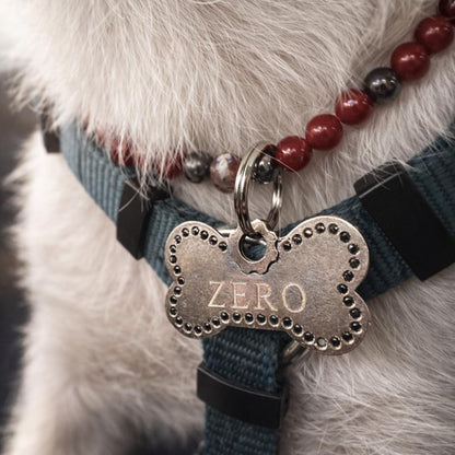 Medaglietta Pet artigianale bronzo rosso e zirconi nero