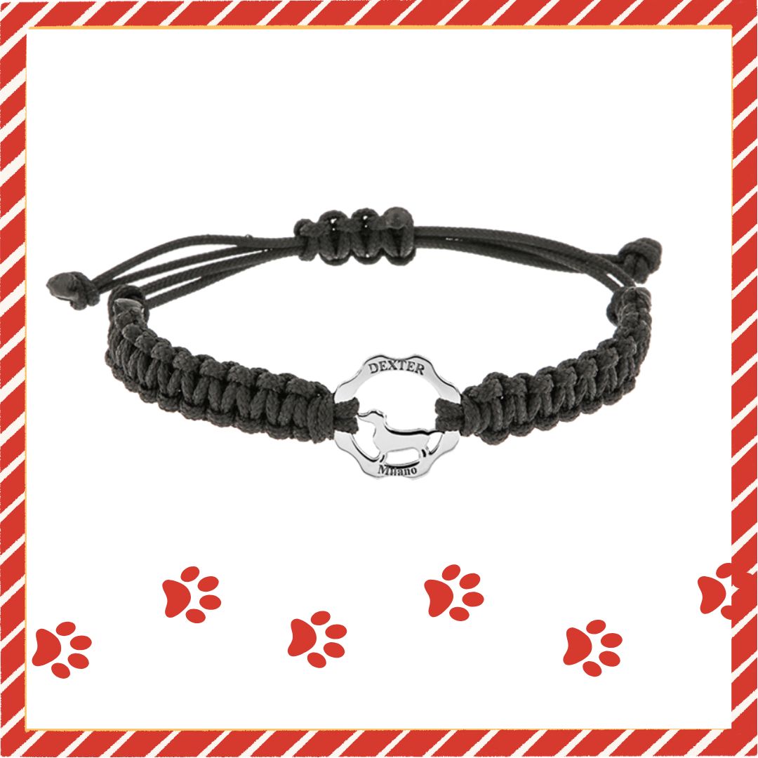 Bracciale bassotto argento e filo nautico nero