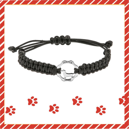 Bracciale bassotto argento e filo nautico nero