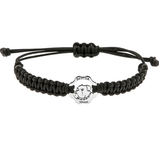 Bracciale bull dog inglese argento e filo nautico nero