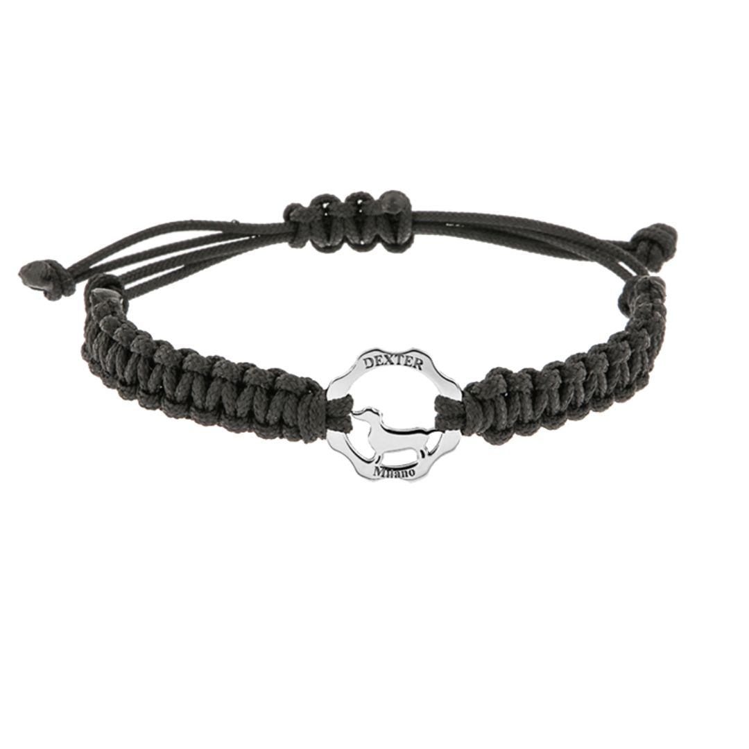 Bracciale bassotto argento e filo nautico nero