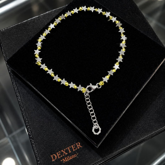 Cavigliera con pietra ematite a stella filo nautico giallo fluo