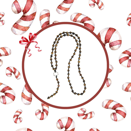 Collana rosario pietre naturali e mini ingranaggio in argento al platino