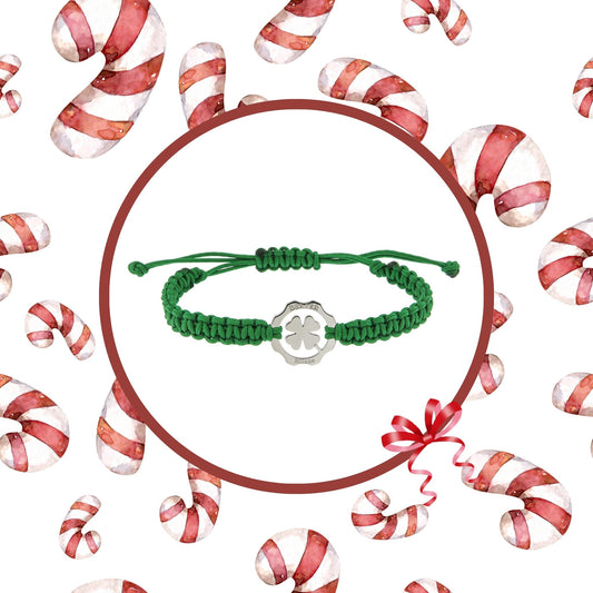 Bracciale fortuna quadrifoglio argento al platino e filo nautico verde