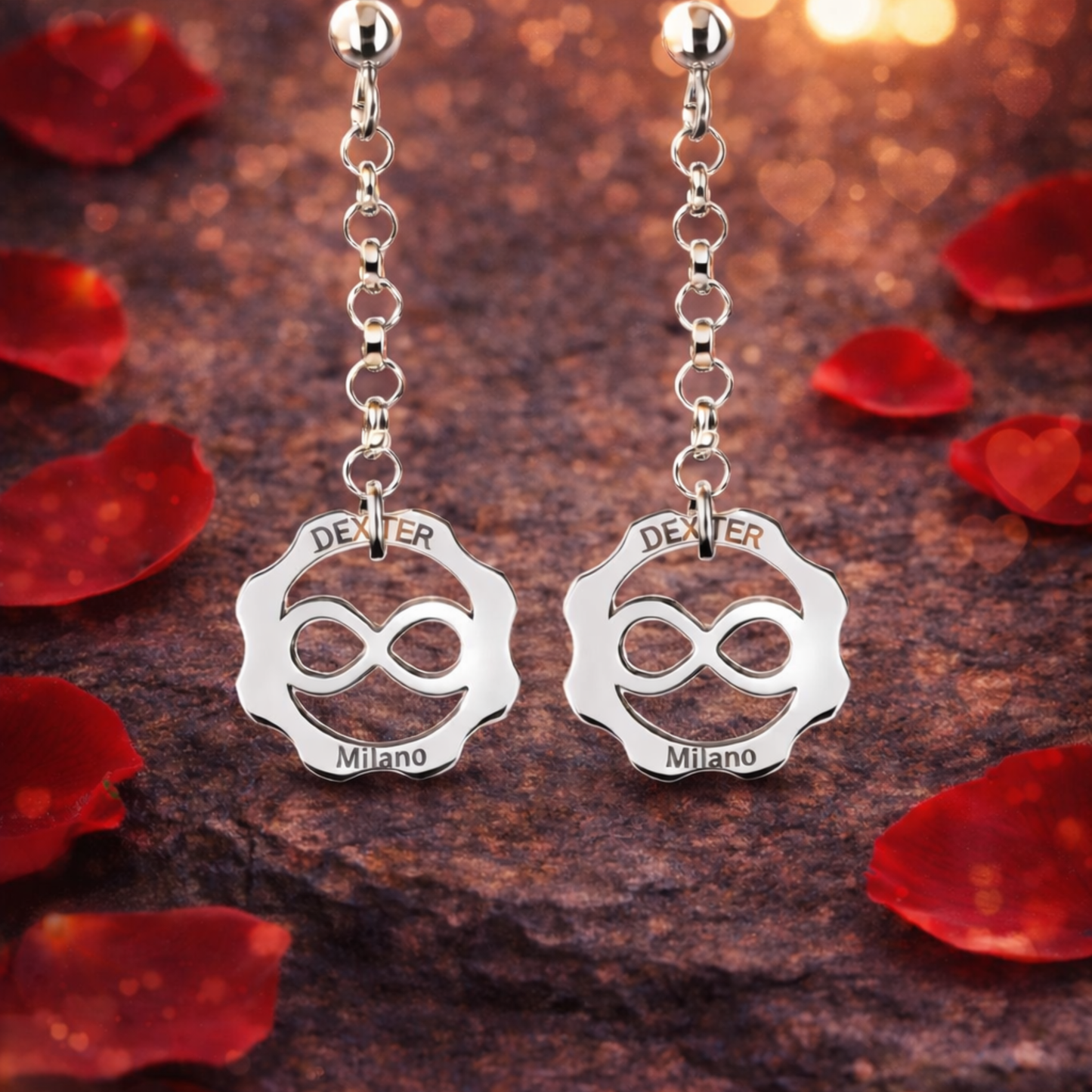 Orecchino pendente amore simbolo infinito argento