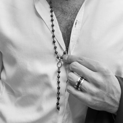 Collana rosario pietre naturali e mini ingranaggio in argento al platino